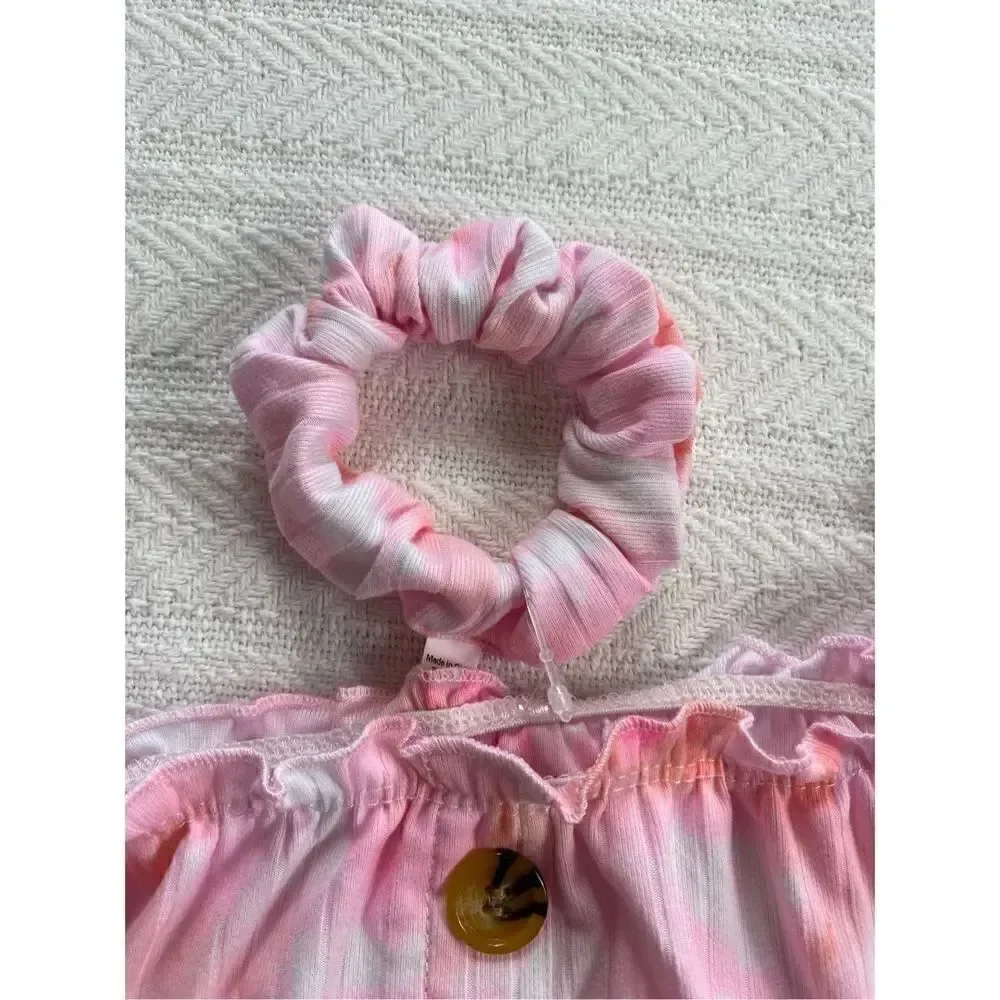 ONE STEP UP Girl’s Small (4) Pink Top with Matching Scrunchie